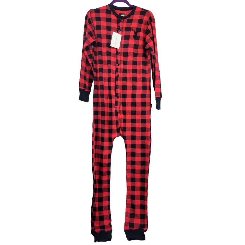 Silver Lilly‎ Oh Deer Buffalo Plaid Pajama Drop Seat Union Suit Size M NWT